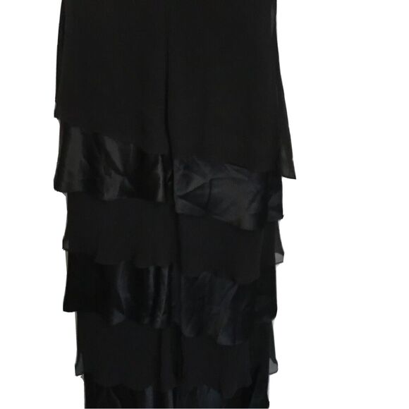 TADASHI SHOJI Black Silk Tiered V-neck Gown Sleeveless Size 6 Stunning - Picture 6 of 12
